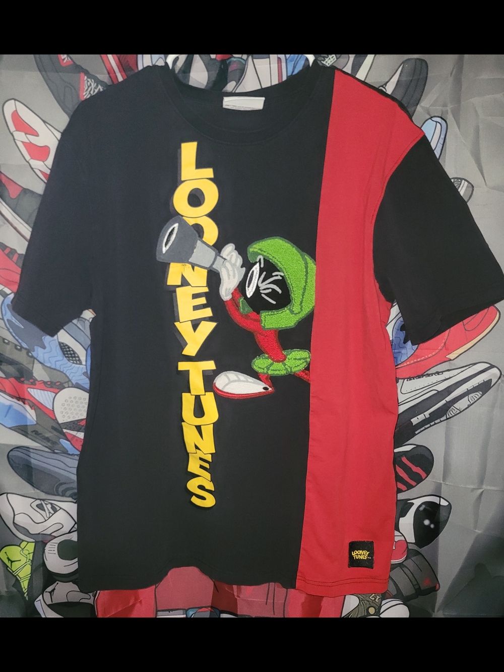 Warner Bros. Marvin the Martian Black Red Graphic Tee with Yellow Logo